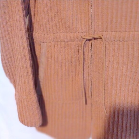 FLX Soft Ribbed Tan Full Zip Cardigan Sweater XL Minimalist Athleisure Neutral - Picture 2 of 5